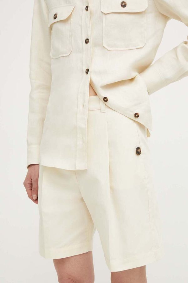 Weekend Max Mara Kratke hlače s dodatkom lana Weekend Max Mara boja: bež, bez uzorka, visoki struk, 2415141013600