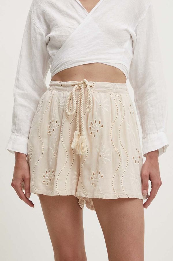 Answear Lab Kratke hlače s lanom Answear Lab boja: bež, bez uzorka, visoki struk