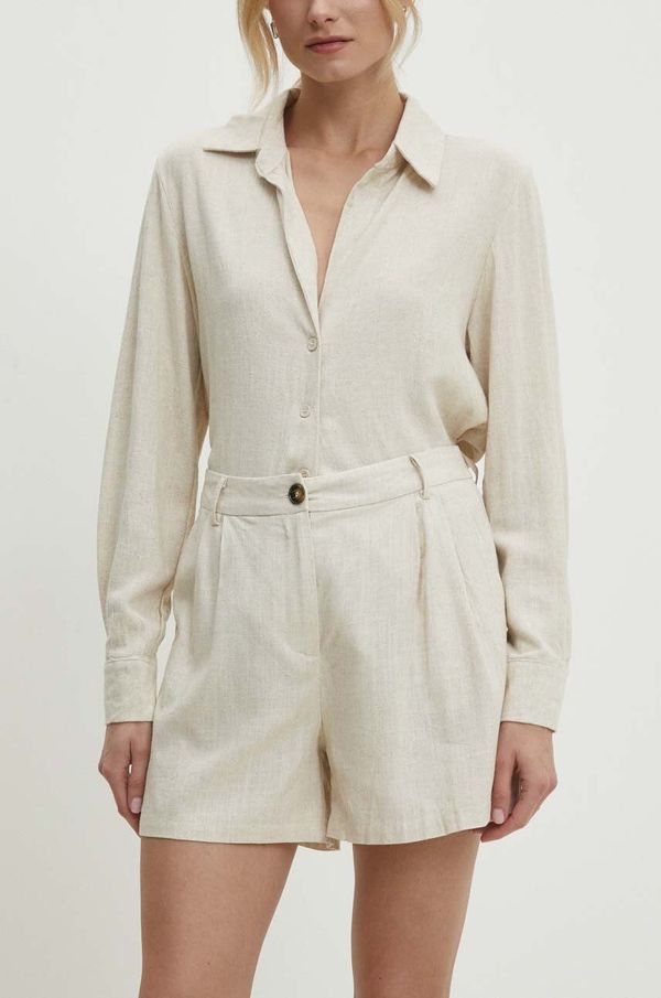 Answear Lab Kratke hlače s lanom Answear Lab boja: bež, bez uzorka, visoki struk