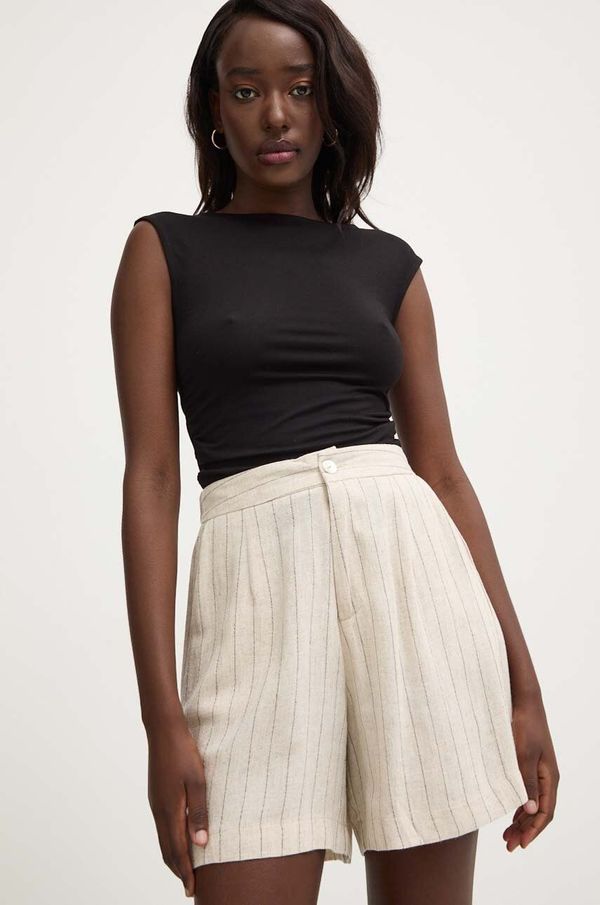 Answear Lab Kratke hlače s lanom Answear Lab boja: bež, s uzorkom, visoki struk