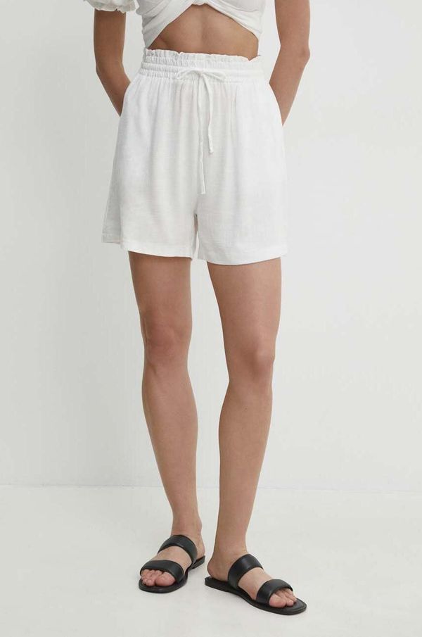 Answear Lab Kratke hlače s lanom Answear Lab boja: bijela, melanž, visoki struk