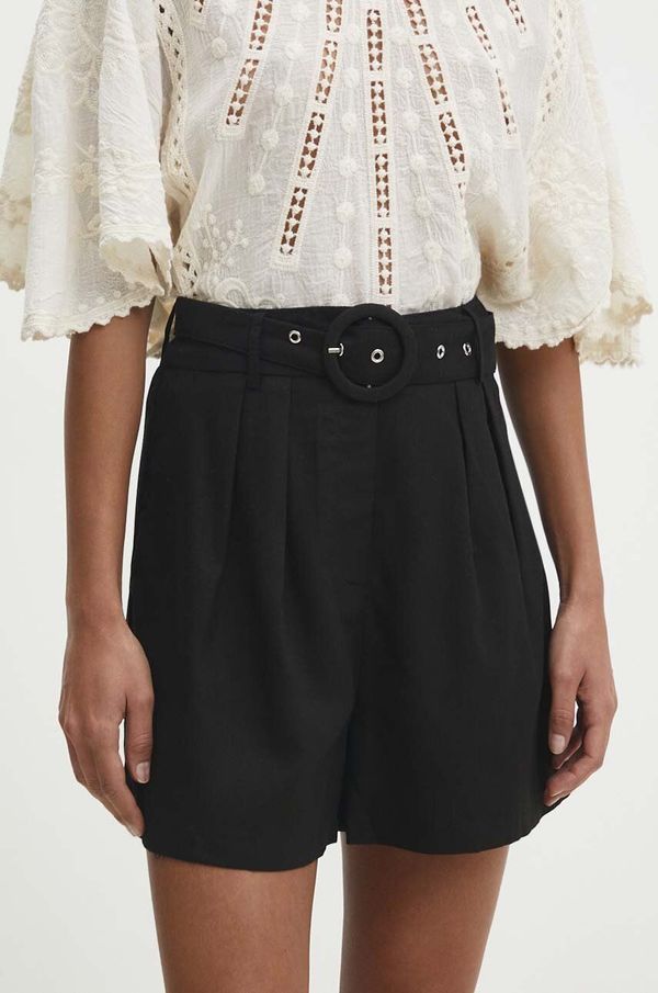 Answear Lab Kratke hlače s lanom Answear Lab boja: crna, bez uzorka, visoki struk