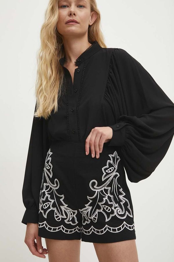 Answear Lab Kratke hlače s lanom Answear Lab boja: crna, s uzorkom, visoki struk