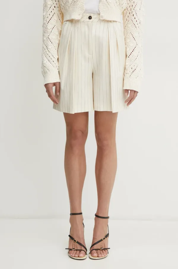 Simona Corsellini Kratke hlače Simona Corsellini za žene, boja: bež, s uzorkom, visoki struk, P25CPSH001