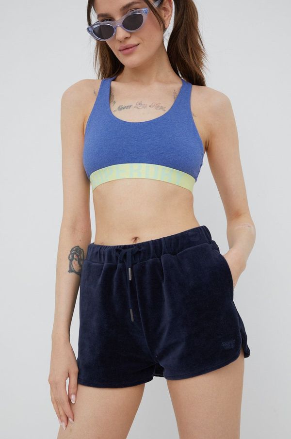 Superdry Kratke hlače Superdry za žene, boja: tamno plava, glatki materijal, srednje visoki struk