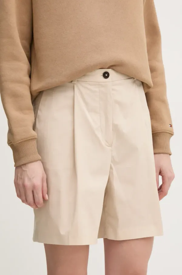 Tommy Hilfiger Kratke hlače Tommy Hilfiger za žene, boja: bež, bez uzorka, visoki struk, WW0WW44764