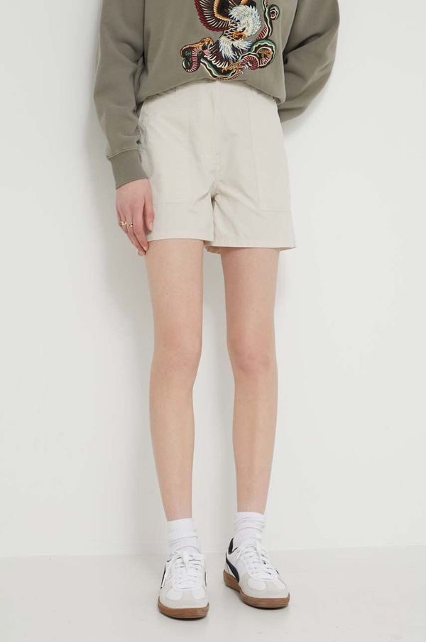 Tommy Jeans Kratke hlače Tommy Jeans za žene, boja: bež, bez uzorka, visoki struk, DW0DW17971