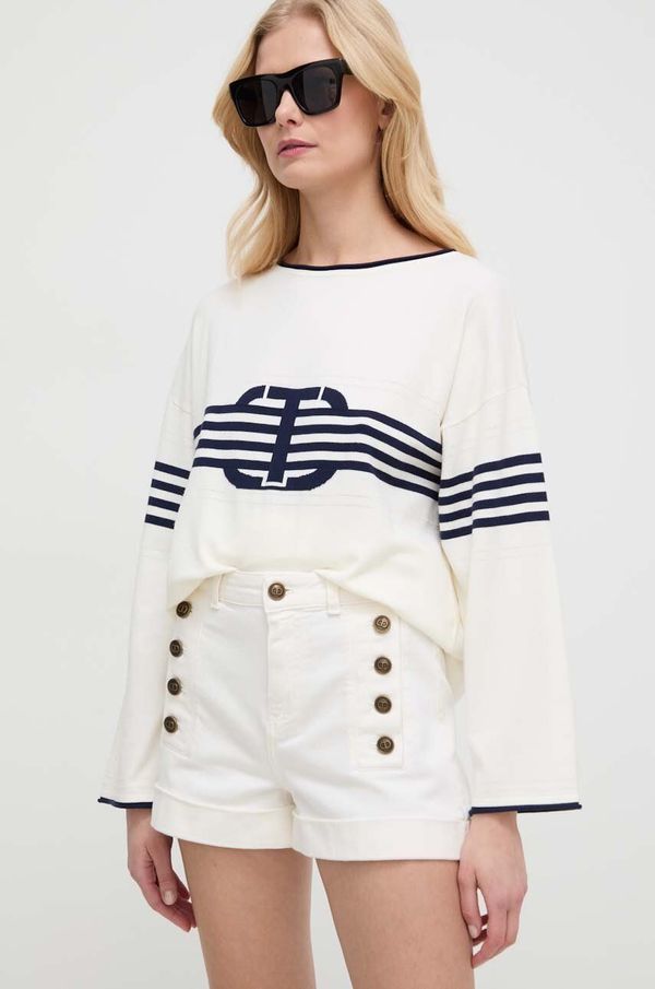 Twinset Kratke hlače Twinset za žene, boja: bijela, bez uzorka, visoki struk