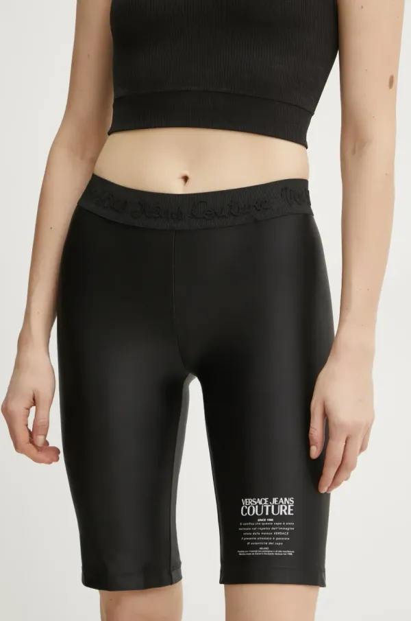 Versace Jeans Couture Kratke hlače Versace Jeans Couture za žene, boja: crna, s tiskom, srednje visoki struk, 78HAC1A6 J0223
