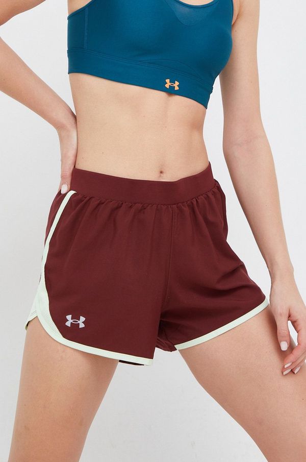 Under Armour Kratke hlače za trčanje Under Armour za žene, boja: bordo, glatki materijal, srednje visoki struk