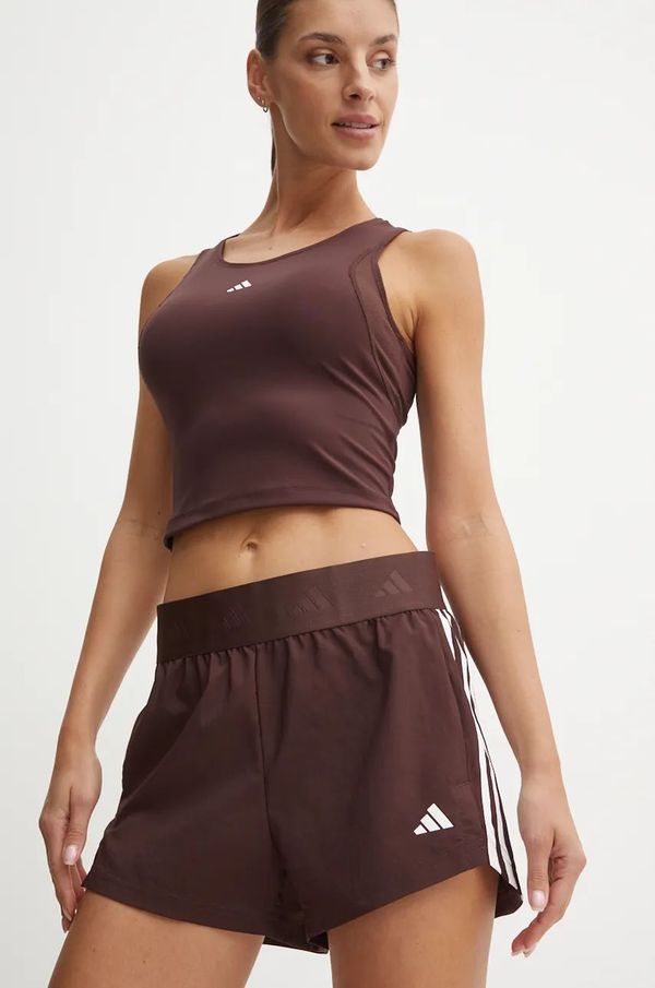 adidas Performance Kratke hlače za trening adidas Performance Hyperglam boja: smeđa, s aplikacijom, visoki struk, IX3224