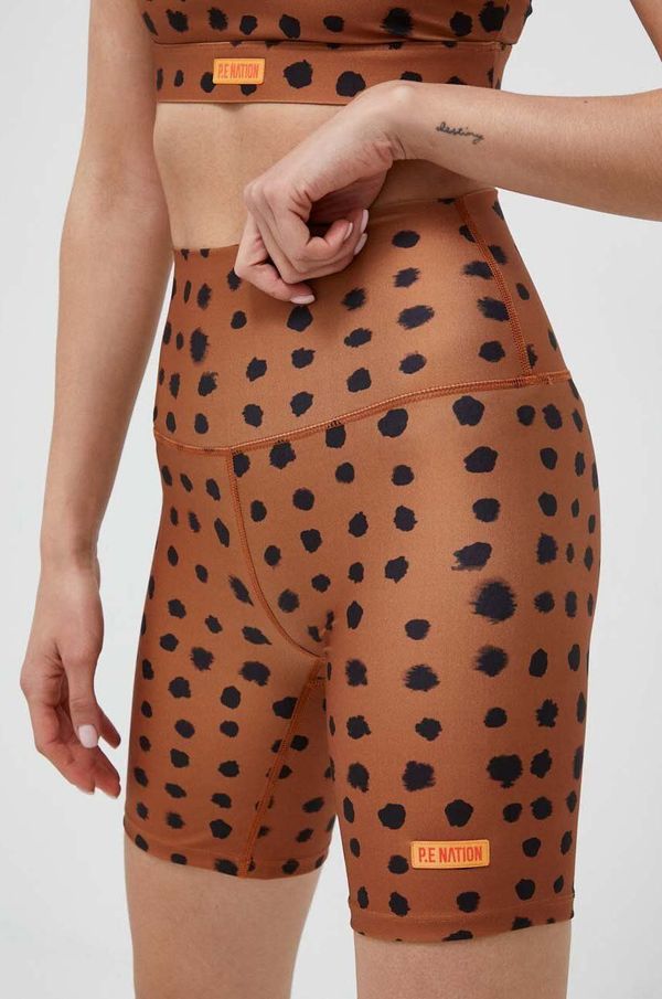 P.E Nation Kratke hlače za trening P.E Nation Monterosa boja: smeđa, s uzorkom, visoki struk