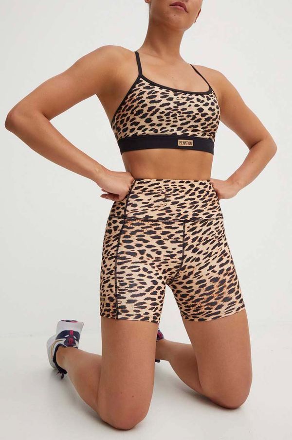 P.E Nation Kratke hlače za trening P.E Nation Recalibrate Print boja: smeđa, s uzorkom, visoki struk, 242S285