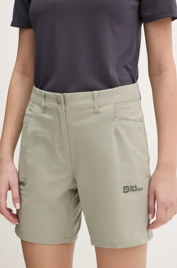 Jack Wolfskin Kratke outdoor hlače Jack Wolfskin Prelight Stride boja: zelena, bez uzorka, visoki struk, A63785