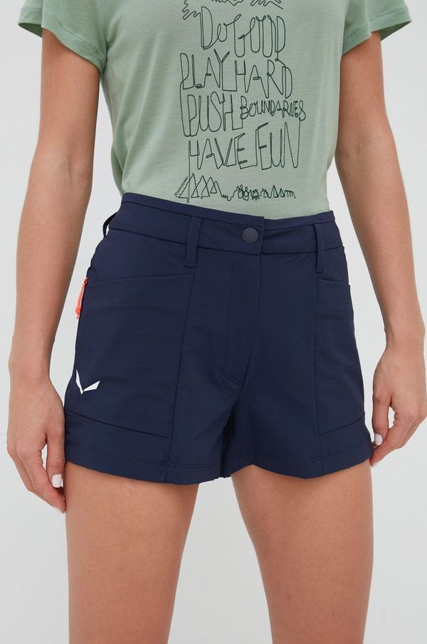 Salewa Kratke outdoor hlače Salewa Puez boja: tamno plava, bez uzorka, srednje visoki struk, 00-0000028315