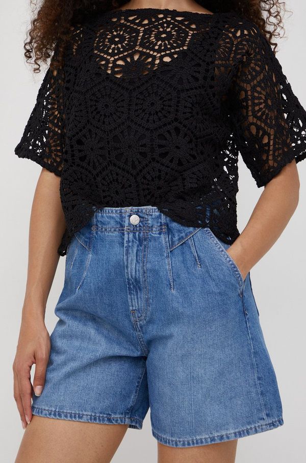 Pepe Jeans Kratke traper hlače Pepe Jeans Stella Adapt za žene, boja: tamno plava, glatki materijal, visoki struk