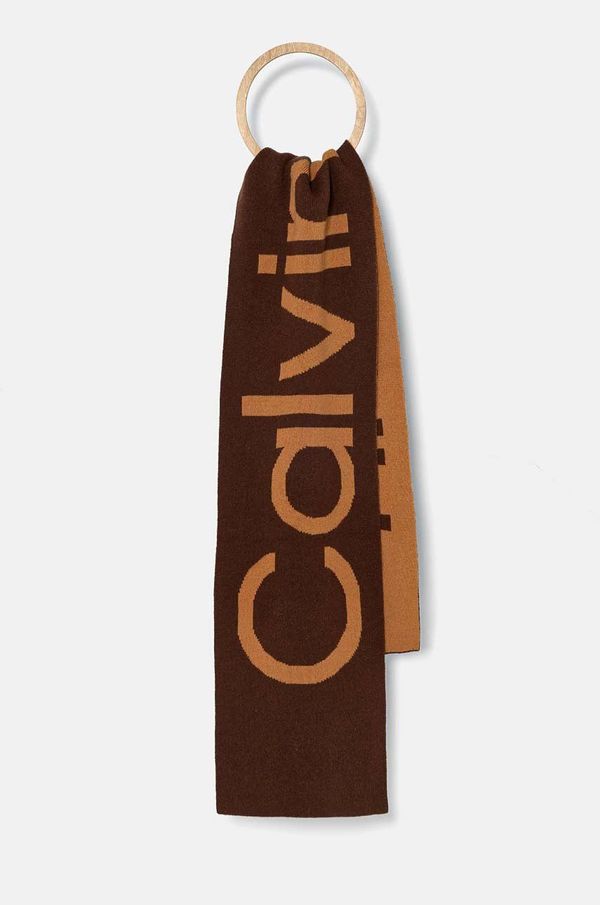 Calvin Klein Kratki vuneni šal Calvin Klein boja: smeđa, s uzorkom, K60K612605