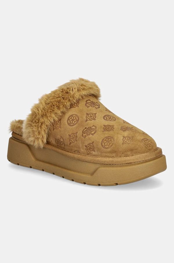 Guess Kućne papuče od brušene kože Guess UNIKA3 boja: smeđa, FLFUK3 FAL06