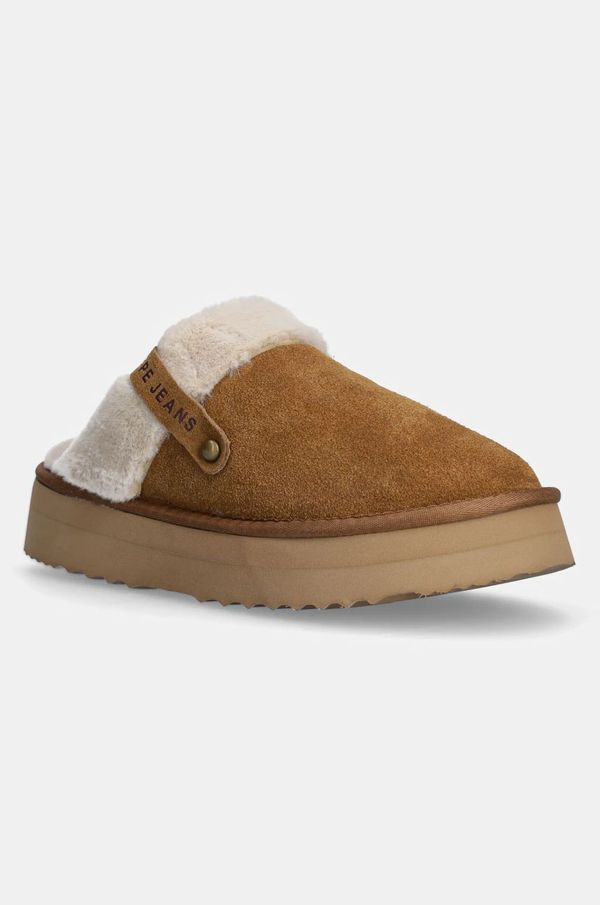 Pepe Jeans Kućne papuče od brušene kože Pepe Jeans PLS10421 boja: smeđa, DISSY NORTH W