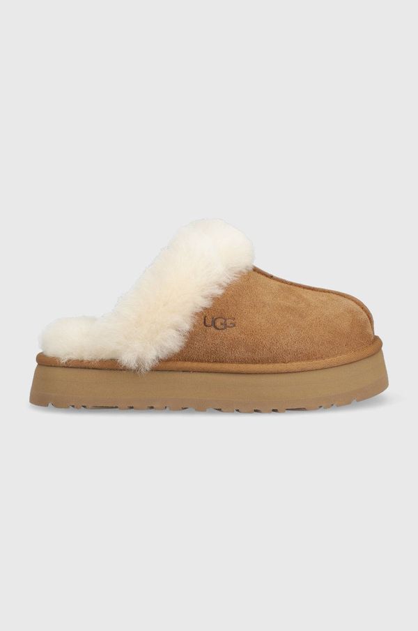 Ugg Kućne papuče od brušene kože UGG W Disquette W Disquette, boja: smeđa