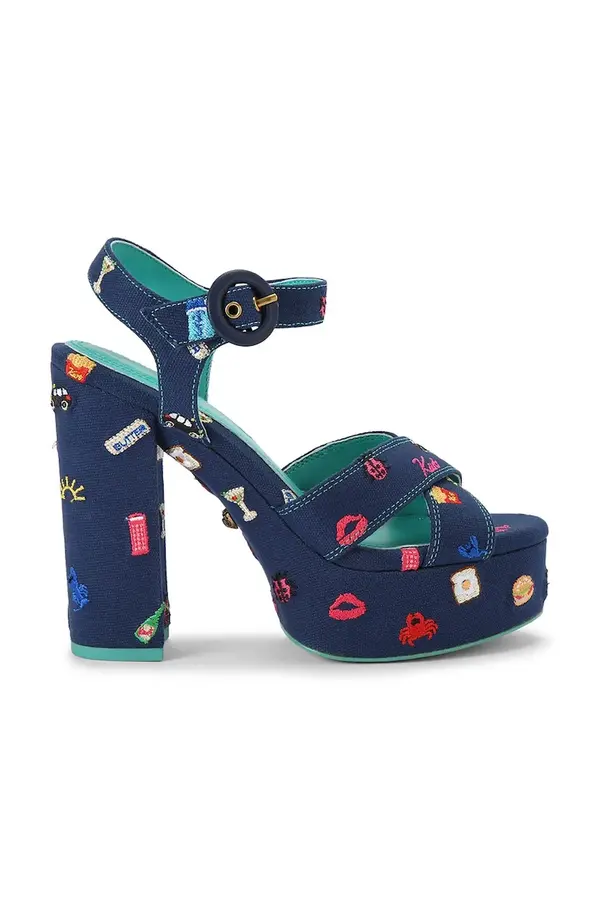Kurt Geiger London Kurt Geiger London sandale s visokom potpeticom Embroidery Platform Navy Canvas