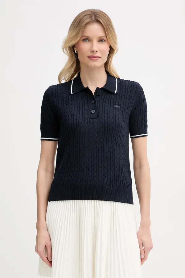 Lacoste Lacoste pletena polo majica za žene s pamukom