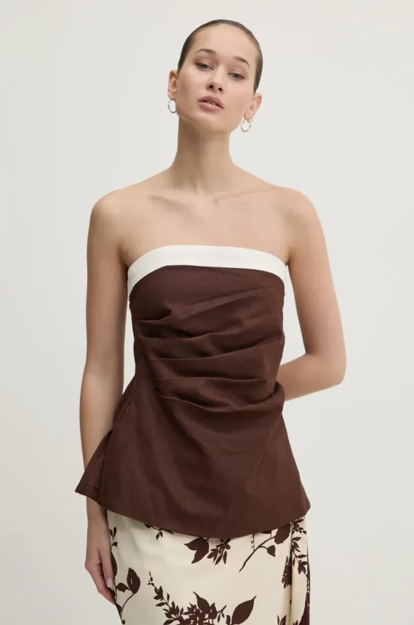 Abercrombie & Fitch Lanena bluza Abercrombie & Fitch boja: smeđa, bez uzorka, KI140-5047