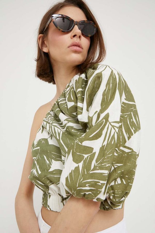 Abercrombie & Fitch Lanena bluza Abercrombie & Fitch boja: zelena, s uzorkom