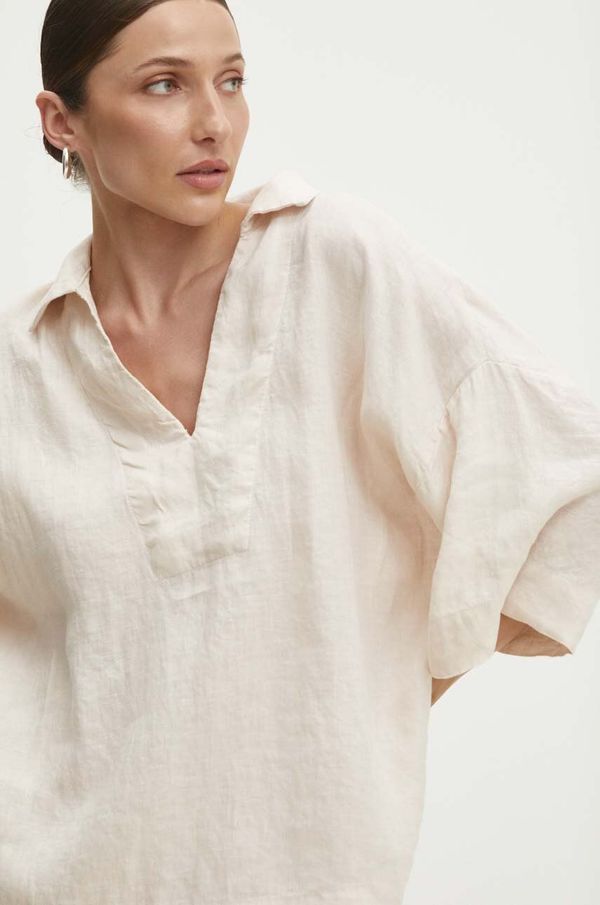 Answear Lab Lanena bluza Answear Lab boja: bež, bez uzorka