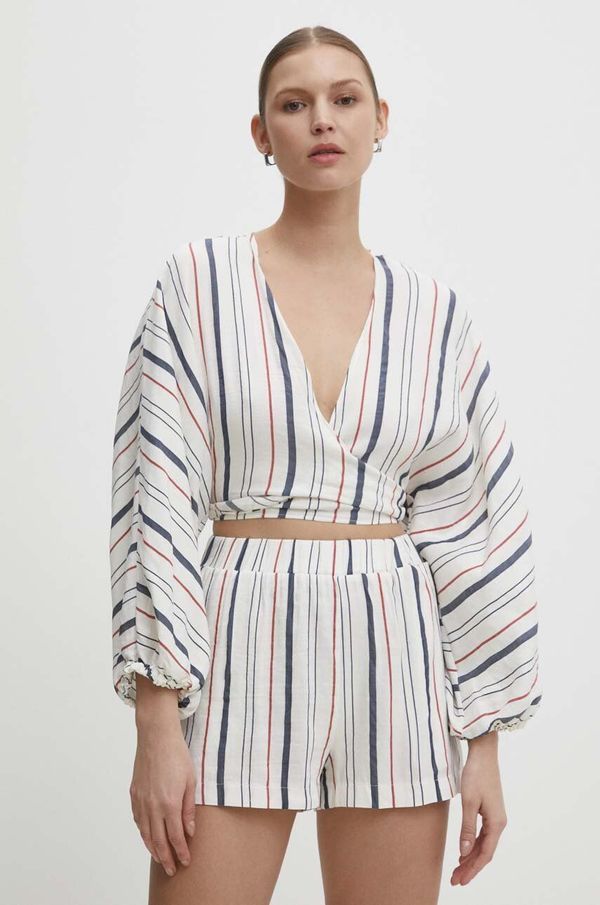 Answear Lab Lanena bluza Answear Lab boja: bijela, s uzorkom