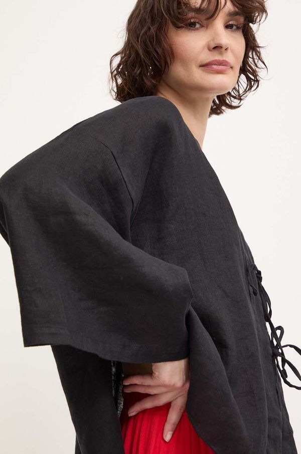 Answear Lab Lanena bluza Answear Lab boja: crna, bez uzorka