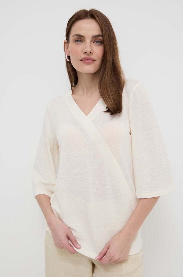 Max Mara Leisure Lanena bluza Max Mara Leisure boja: bež, bez uzorka, 2416941058600