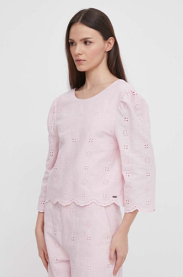 Pepe Jeans Lanena bluza Pepe Jeans boja: ružičasta, bez uzorka