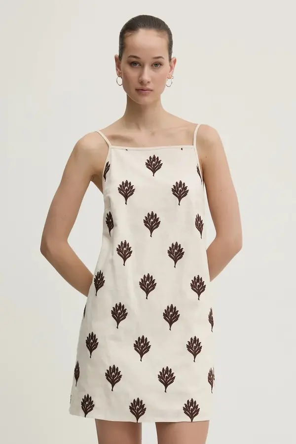 Abercrombie & Fitch Lanena haljina Abercrombie & Fitch boja: bež, mini, ravna, KI159-5661