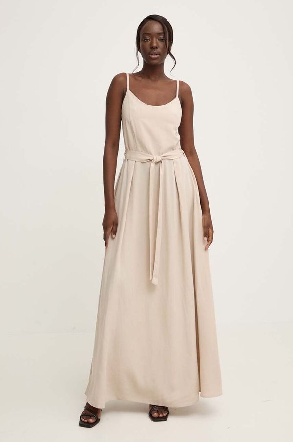 Answear Lab Lanena haljina Answear Lab boja: bež, maxi, širi se prema dolje