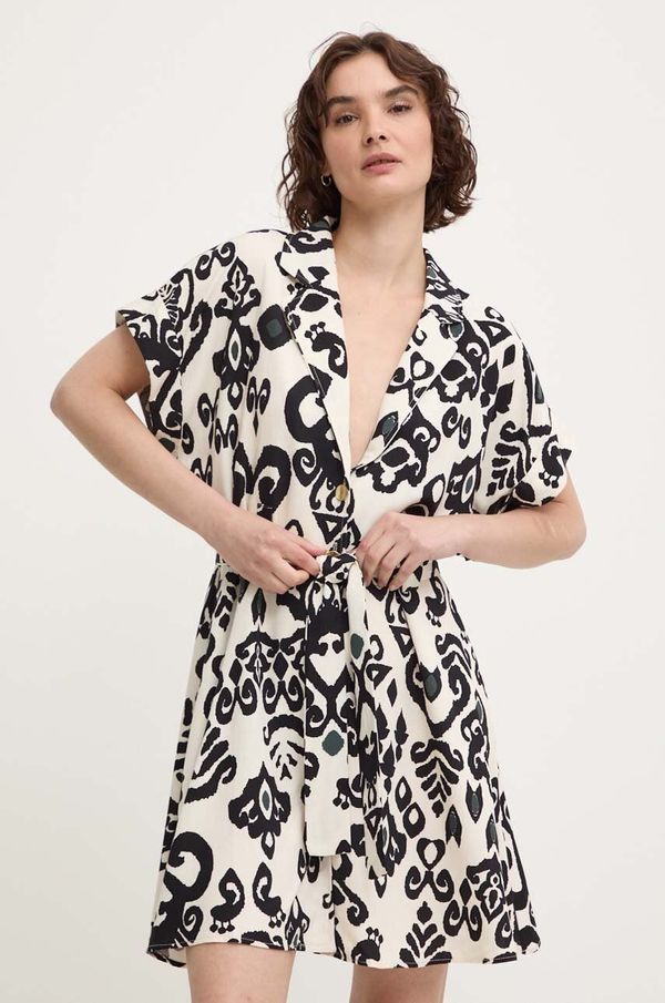 Answear Lab Lanena haljina Answear Lab boja: bež, mini, širi se prema dolje