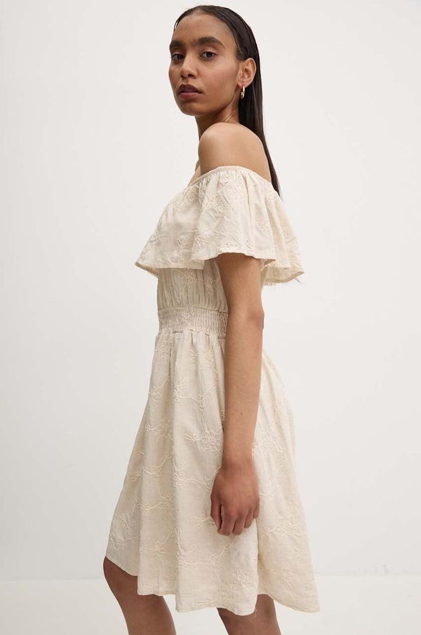 Answear Lab Lanena haljina Answear Lab boja: bež, mini, širi se prema dolje