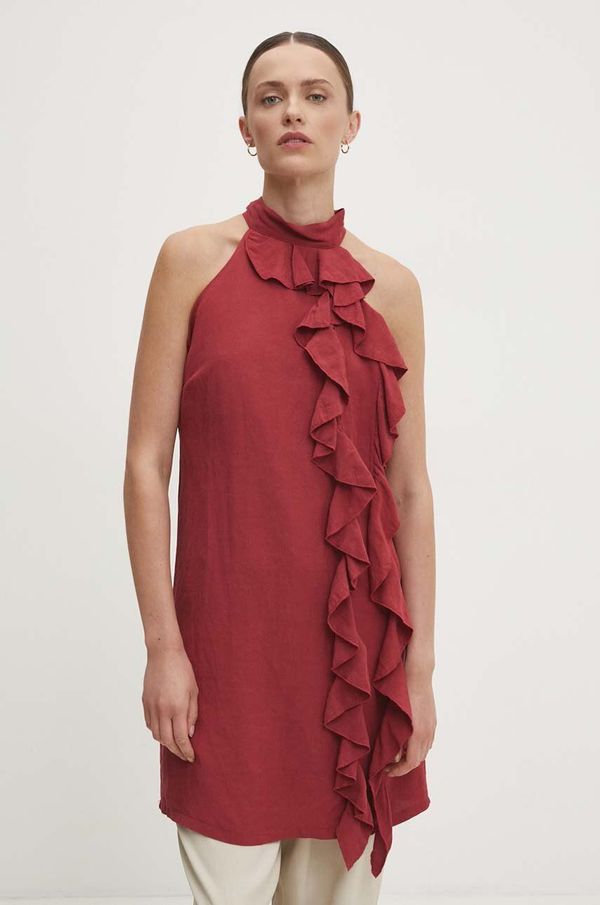 Answear Lab Lanena haljina Answear Lab boja: crvena, mini, ravna