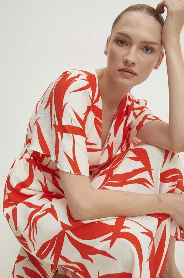 Answear Lab Lanena haljina Answear Lab boja: narančasta, maxi, širi se prema dolje