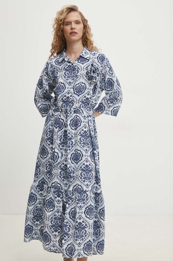 Answear Lab Lanena haljina Answear Lab maxi, širi se prema dolje