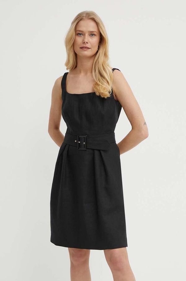 Luisa Spagnoli Lanena haljina Luisa Spagnoli PIANI boja: crna, mini, širi se prema dolje, 540750