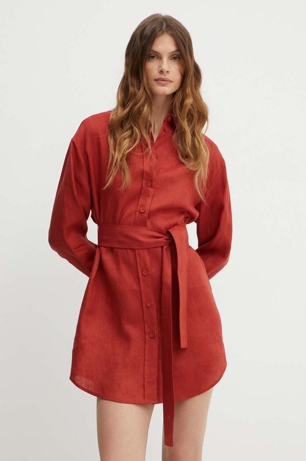 Max&Co. Lanena haljina MAX&Co. x FATMA MOSTAFA boja: bordo, mini, oversize, 2418221092200