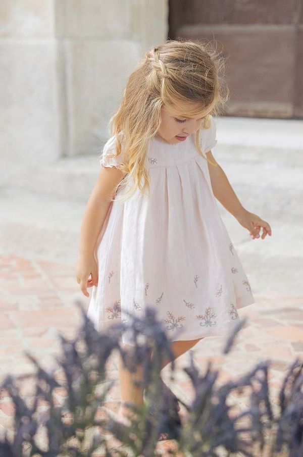 TARTINE ET CHOCOLAT Lanena haljina za bebe Tartine et Chocolat boja: ružičasta, mini, širi se prema dolje