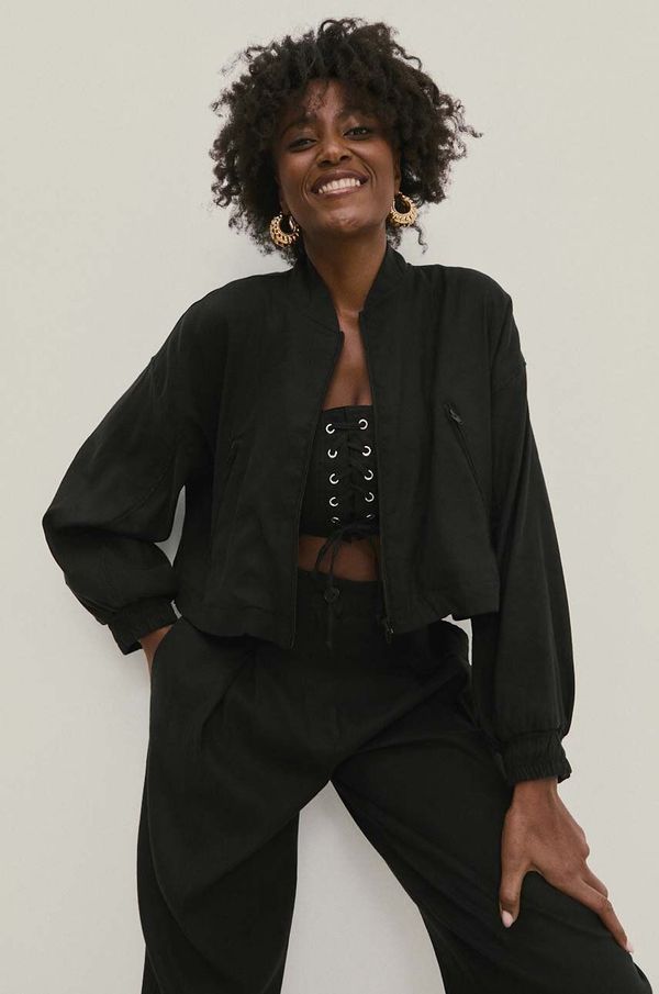 Answear Lab Lanena jakna Answear Lab boja: crna, za prijelazno razdoblje