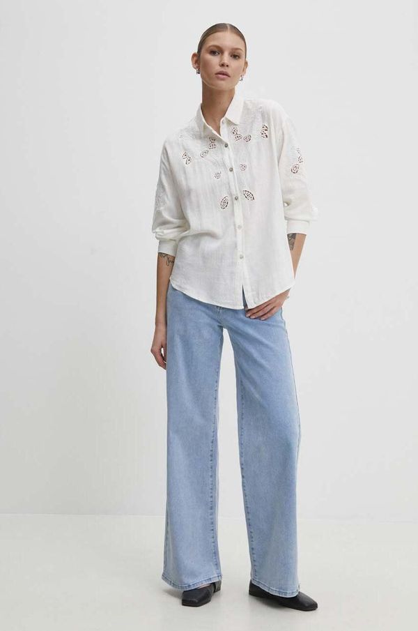 Answear Lab Lanena košulja Answear Lab boja: bijela, relaxed, s klasičnim ovratnikom