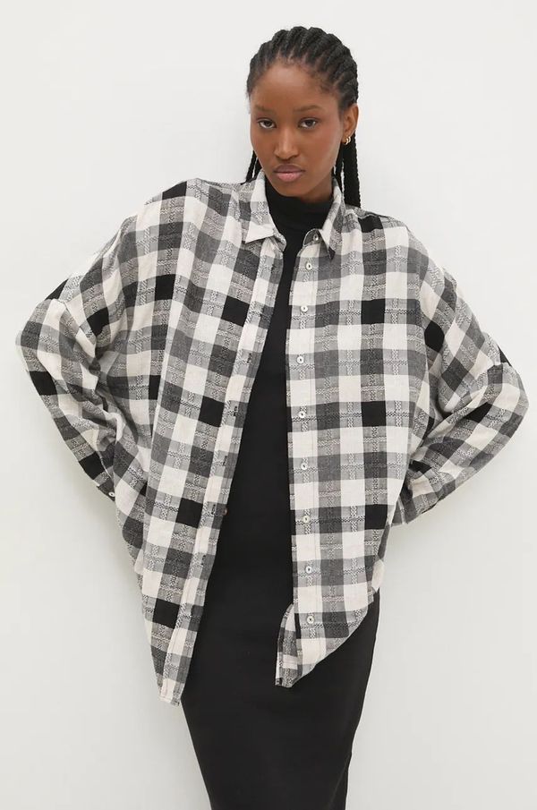 Answear Lab Lanena košulja Answear Lab boja: crna, relaxed, s klasičnim ovratnikom