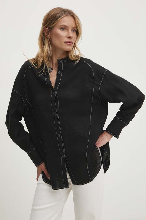 Answear Lab Lanena košulja Answear Lab boja: crna, relaxed, s ruskim ovratnikom