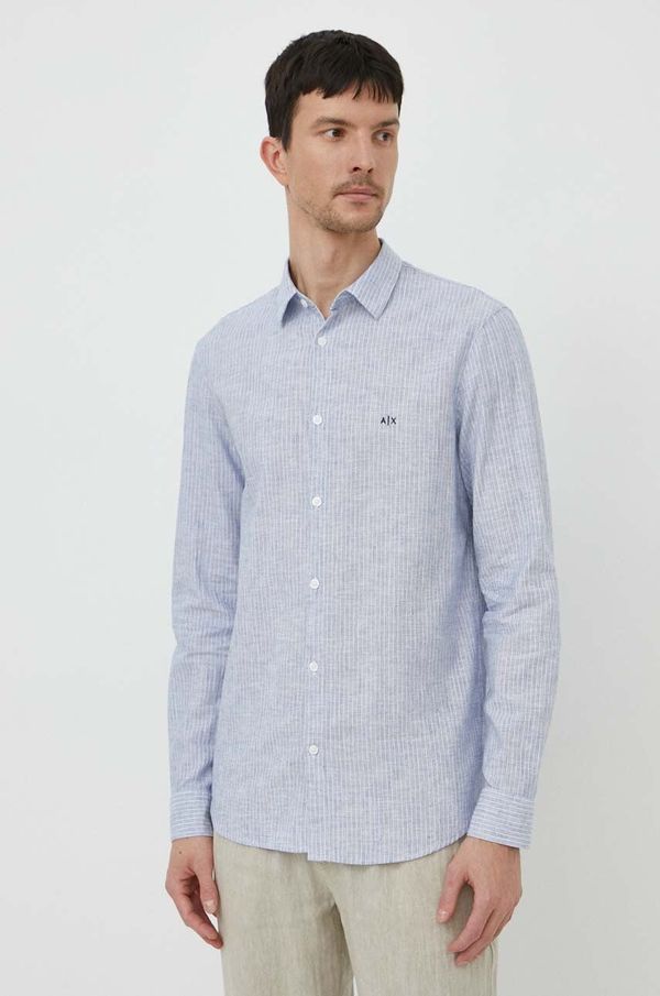 Armani Exchange Lanena košulja Armani Exchange regular, s klasičnim ovratnikom