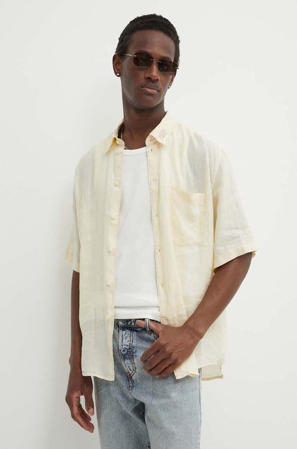 Diesel Lanena košulja Diesel S-EMIL-SHORT CAMICIA boja: bež, regular, s klasičnim ovratnikom, A12854.0LIAL