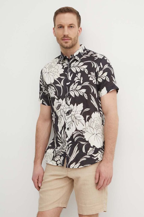 Guess Lanena košulja Guess ISLAND boja: crna, regular, s klasičnim ovratnikom, M4GH70 WERX0